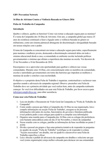 Worksheet Portuguese Ficha de Trabalho da Campanha